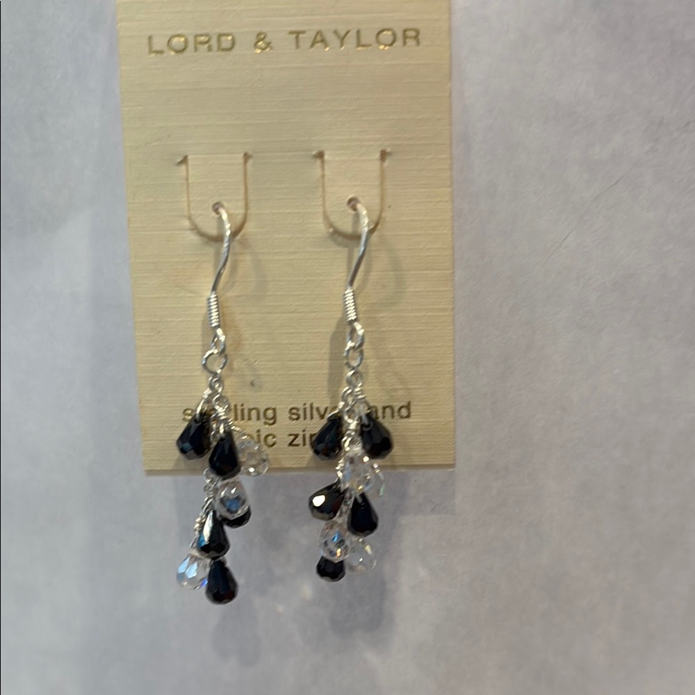 Lord & Taylor Black and Silver Dangle Earrings